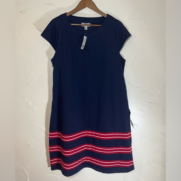 NWT Avenue Navy Shift Dress Red White Sailor Striped Plus Size 18/20 - Picture 1 of 8